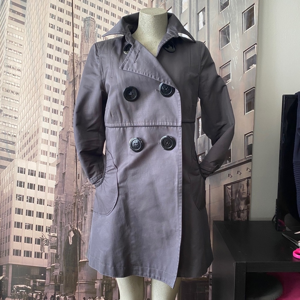 Soia and Kyo - gray button up trench coat jacket